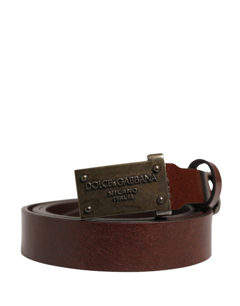 Dolce & Gabbana Brauner Ledergürtel mit Logo-Metallschnalle für Herren