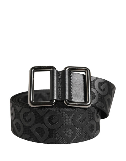 Dolce & Gabbana Schwarzer Logo-Monogramm-Gürtel mit Metallschnalle in Silber