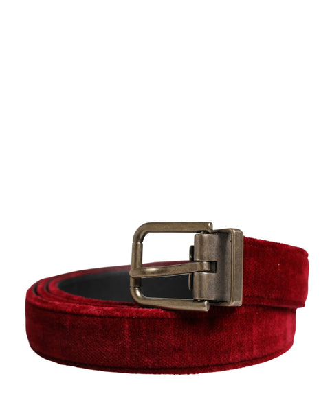 Dolce & Gabbana Herren Gürtel Weinrot Samt Baumwolle Metallschnalle