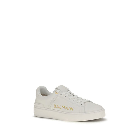 Balmain White Calf Leather Bos Taurus Low Top Sneakers