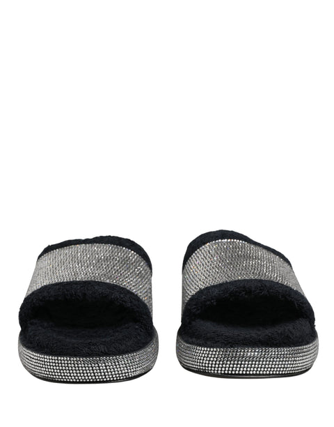 Dolce & Gabbana Black Crystal Embellished Platform Slides Shoes