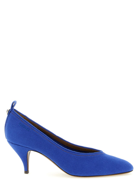 Escarpins Versace bleus en coton à talon mi-haut