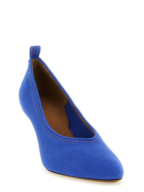 Escarpins Versace bleus en coton à talon mi-haut