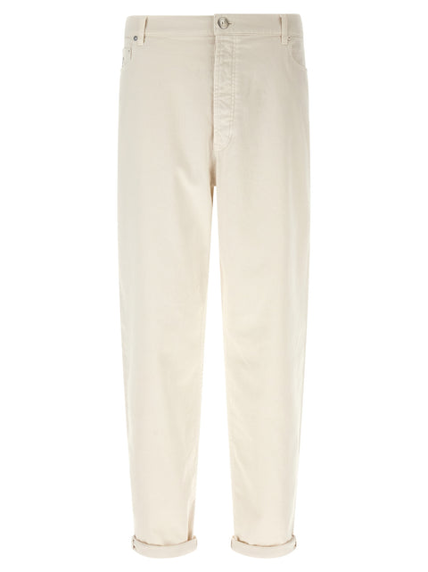 Brunello Cucinelli White Cotton Relaxed Fit Jeans