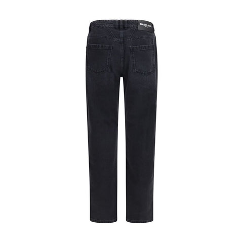 Balmain Black Cotton Straight-Leg Jeans