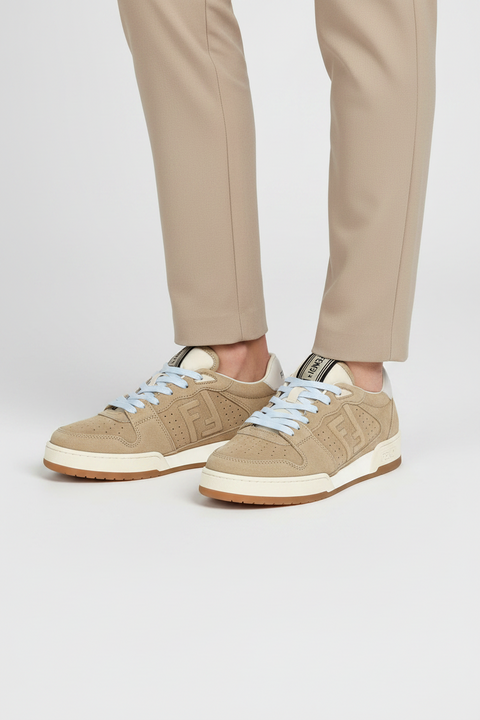 Fendi Beige Suede Leather Sneakers