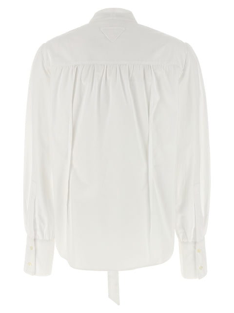 Prada White Cotton Blouse — Coton | Col coréen à nœud