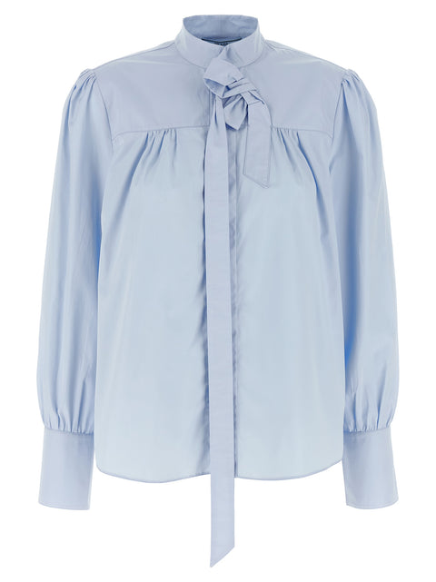 Prada Blue Cotton Blouse — Popeline de coton | Col lavallière