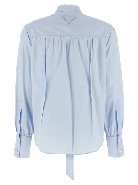 Prada Blue Cotton Blouse — Popeline de coton | Col lavallière