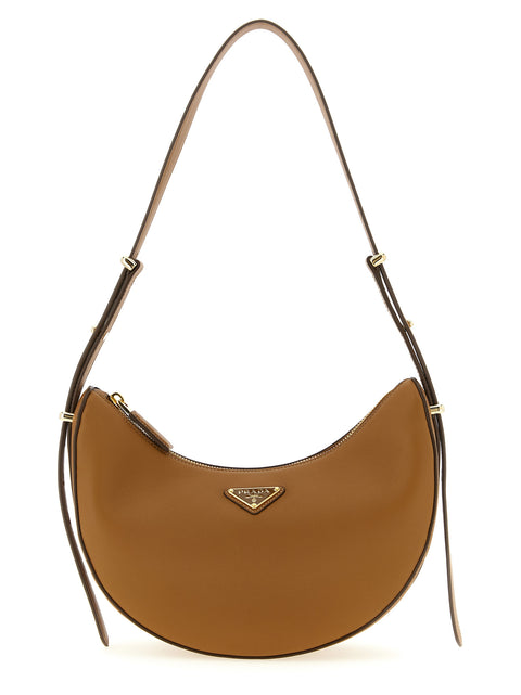 Prada Brown Calfskin Shoulder Bag — Cuir lisse | Silhouette croissant