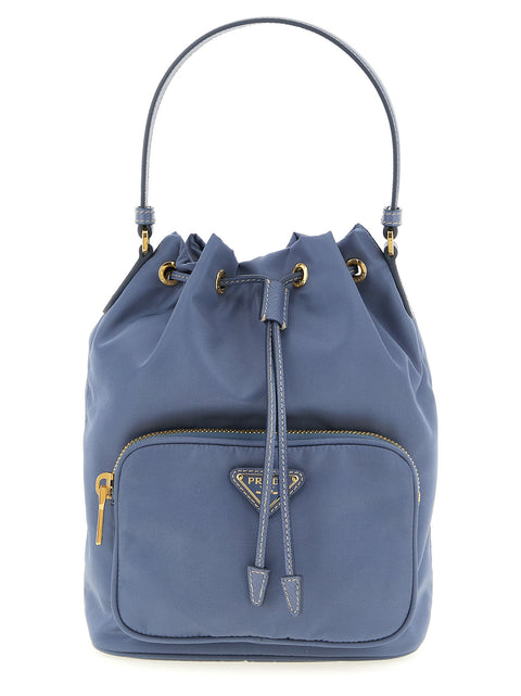 Prada Duet — Re-Nylon recyclé et cuir Saffiano | Sac seau bleu