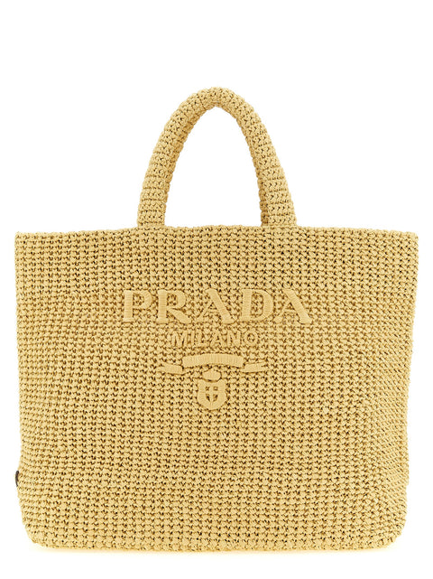 Prada Beige Raffia Tote Bag — Raphia | Logo 3D ton sur ton