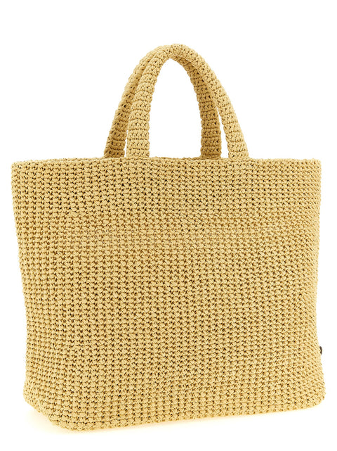 Prada Beige Raffia Tote Bag — Raphia | Logo 3D ton sur ton