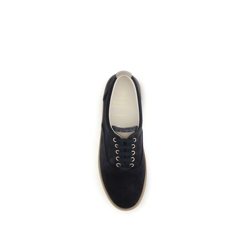 Brunello Cucinelli Blue Suede Leather Low Top Sneakers