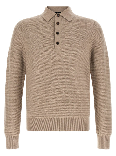 ZEGNA Beige Cashmere Polo Shirt