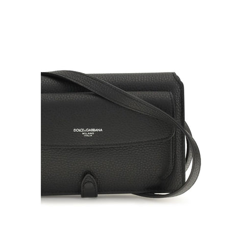Dolce & Gabbana Black Calf Leather Bos Taurus Shoulder Bag