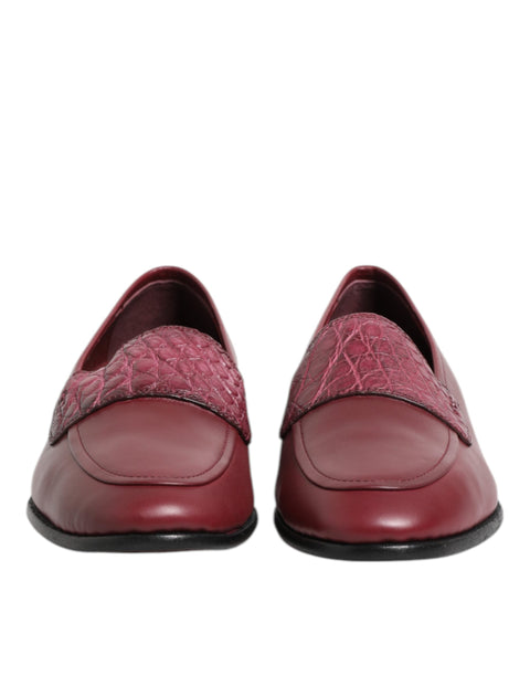 Dolce & Gabbana Burgundy Leather Formal Slip On Shoes Dolce & Gabbana