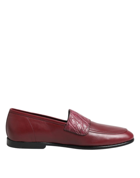 Dolce & Gabbana Burgundy Leather Formal Slip On Shoes Dolce & Gabbana