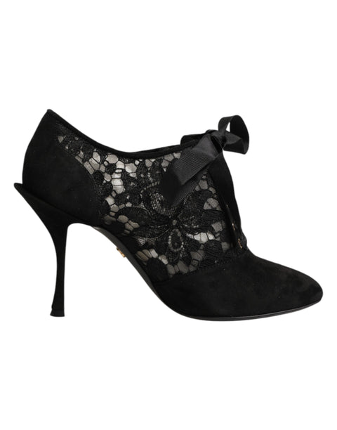 Dolce & Gabbana Black Floral High Heels LACE-UPS Pumps Shoes Dolce & Gabbana